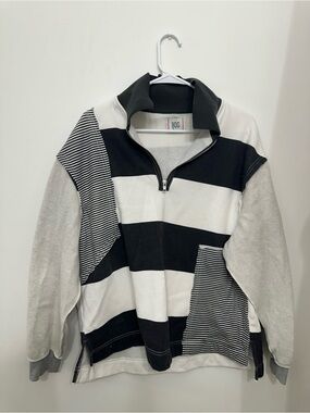 BDG Black & White Striped Quarter-Zip Pullover - Urban Outfitters